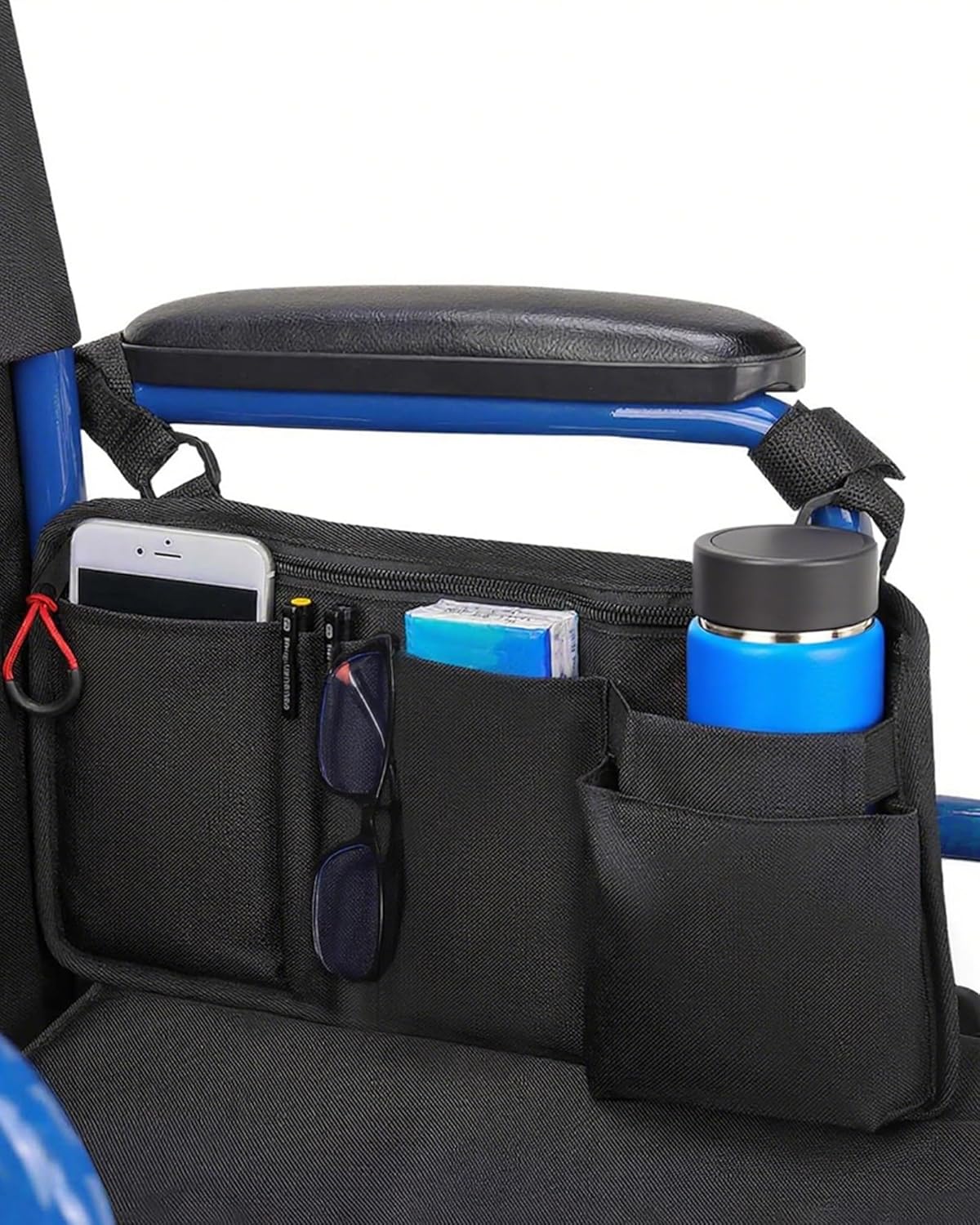 Wheelchair Side Bag with Cup Holder - Wheelchair Armrest Pouch Accessories for Adults, Storage Bags to Hang on Side Oversized Zipper Pull for Electric Wheelchair Walker Rollator Scooter