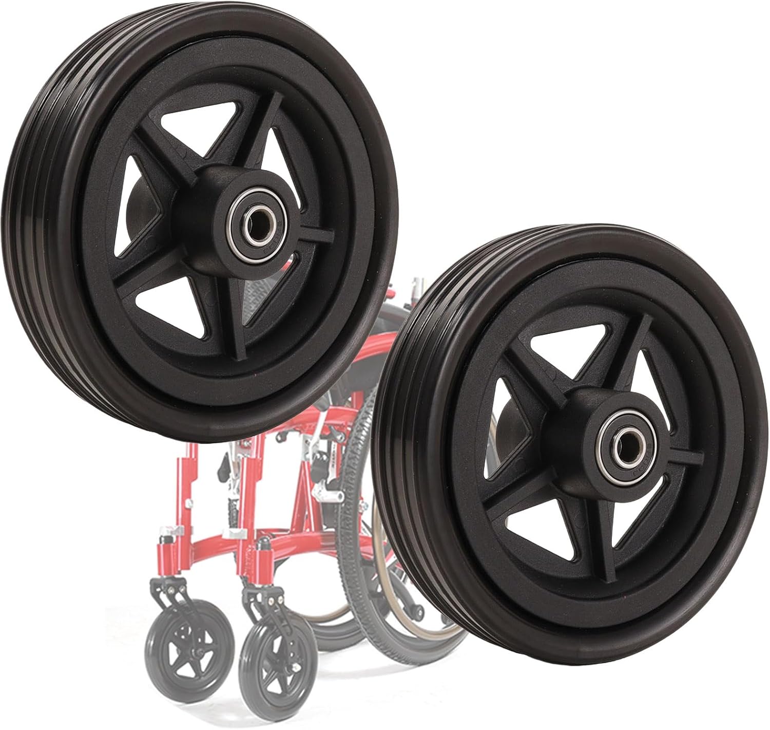 Wheelchair Front Wheel Replacement – 5 Inch Solid PU Wheels (Pair), 5x1.25 for Manual Chairs
