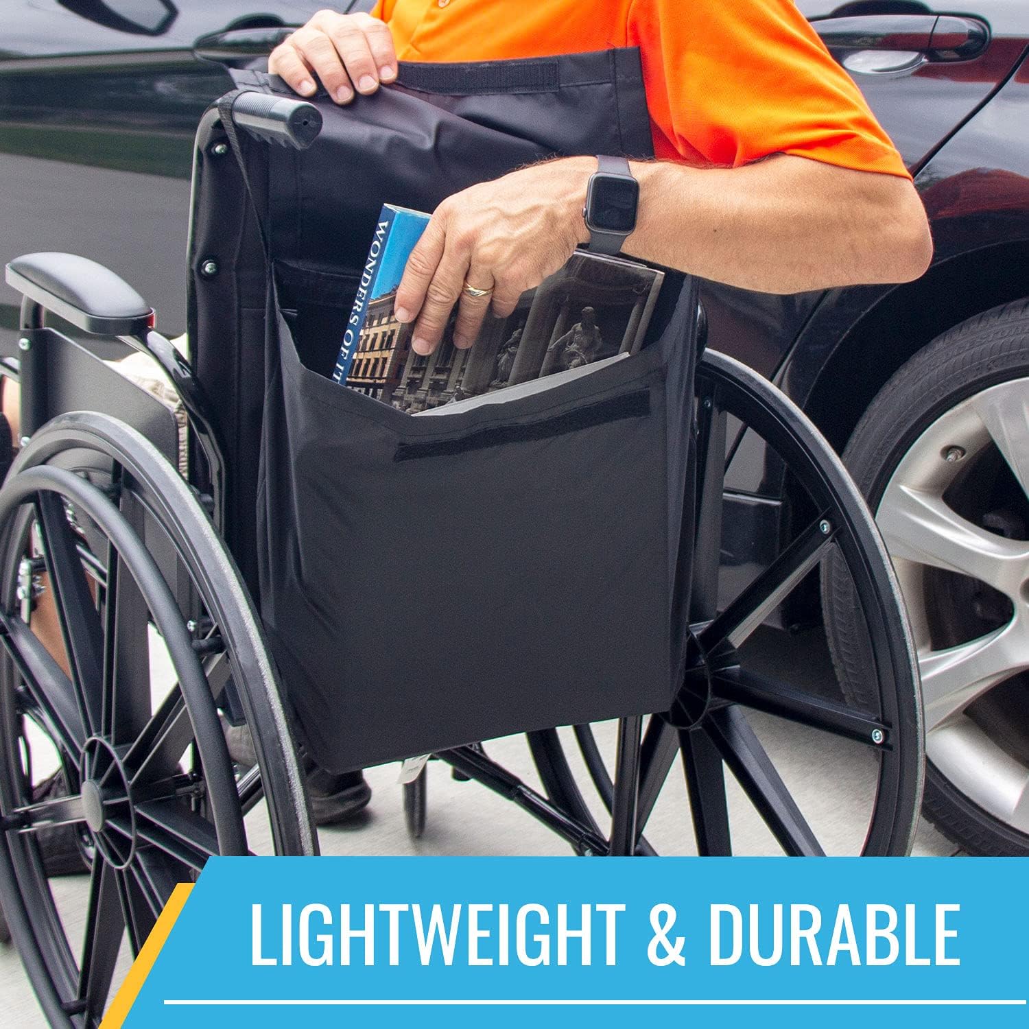 Wheelchair Storage Bag for Elderly & Disabled – Fits Wheelchairs and Transport Chairs, FSA/HSA Eligible, Easy Strap-On Installation, Black