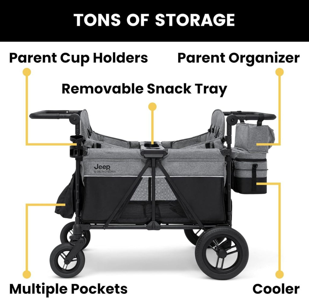 Jeep Wrangler 4-in-1 Wagon Stroller – Luxury Quad by Delta Children