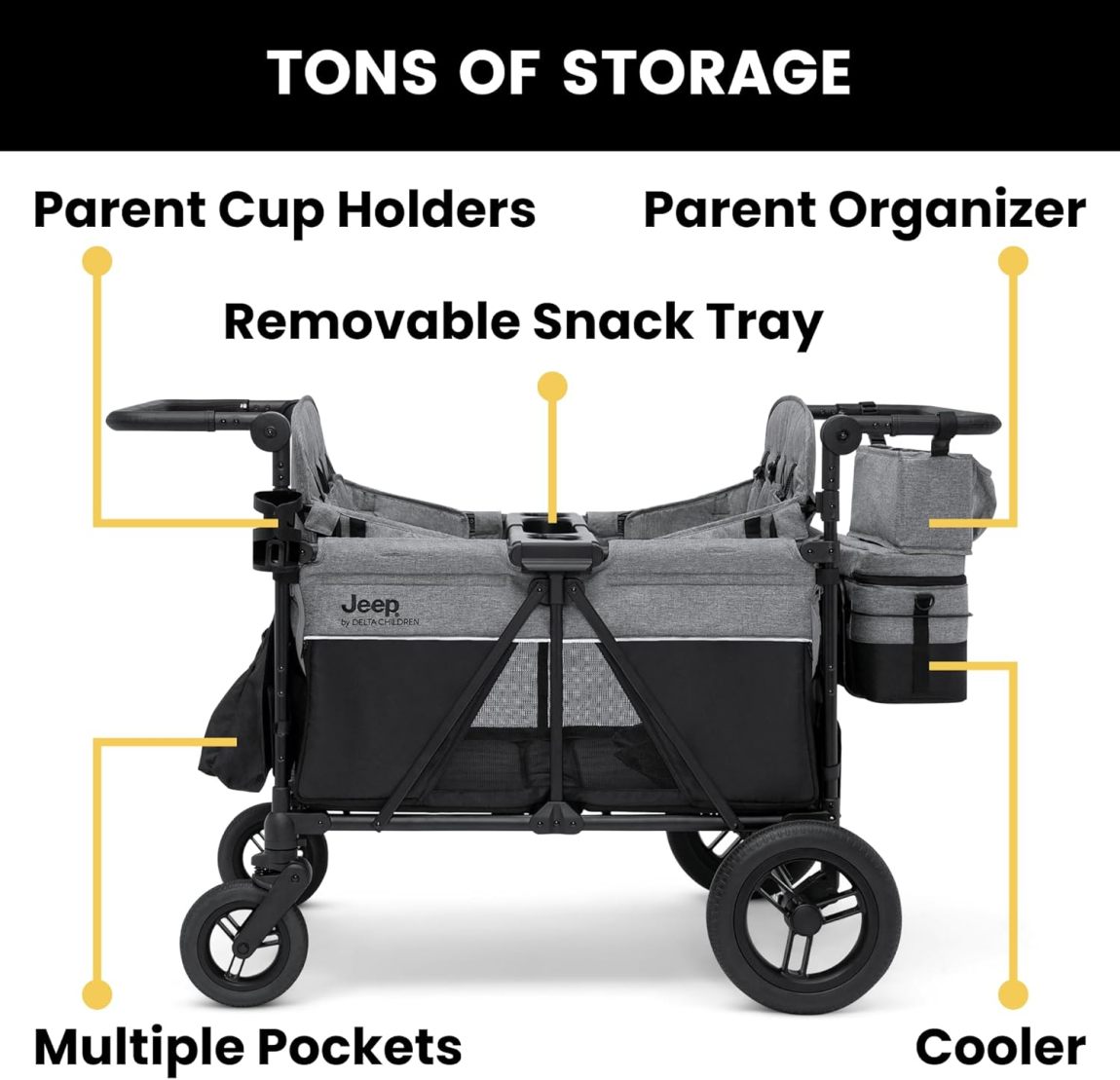 Jeep Wrangler 4-in-1 Wagon Stroller – Luxury Quad by Delta Children