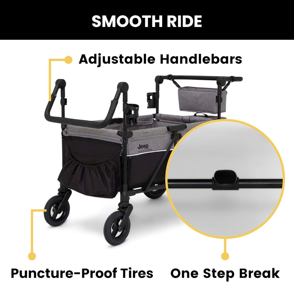 Jeep Wrangler 4-in-1 Wagon Stroller – Luxury Quad by Delta Children