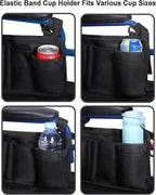 Wheelchair Side Bag with Cup Holder - Wheelchair Armrest Pouch Accessories for Adults, Storage Bags to Hang on Side Oversized Zipper Pull for Electric Wheelchair Walker Rollator Scooter