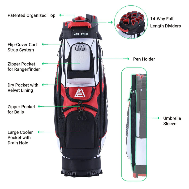 STRIKE-X Cart Bag – 14-Way Organizer with Lock-In Stability for Every Round