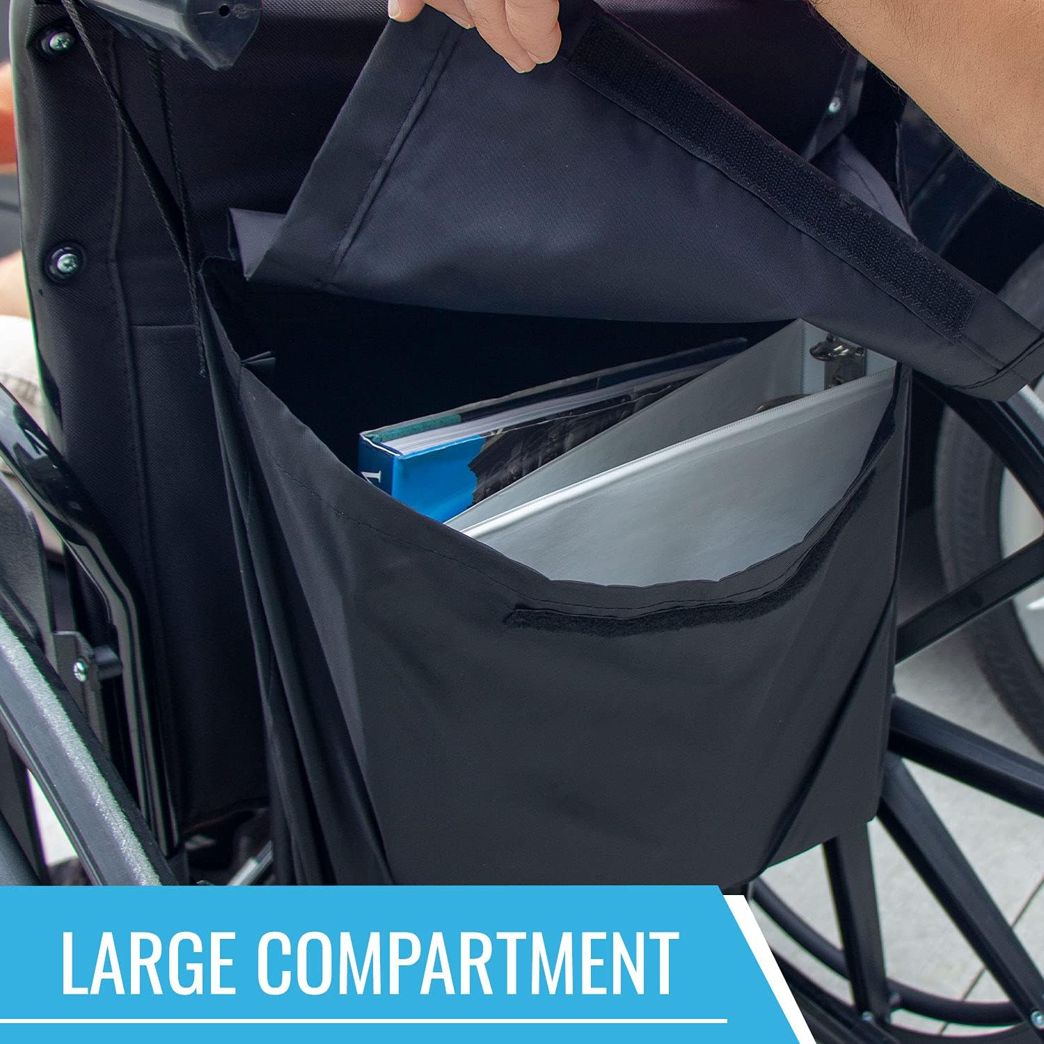 Wheelchair Storage Bag for Elderly & Disabled – Fits Wheelchairs and Transport Chairs, FSA/HSA Eligible, Easy Strap-On Installation, Black