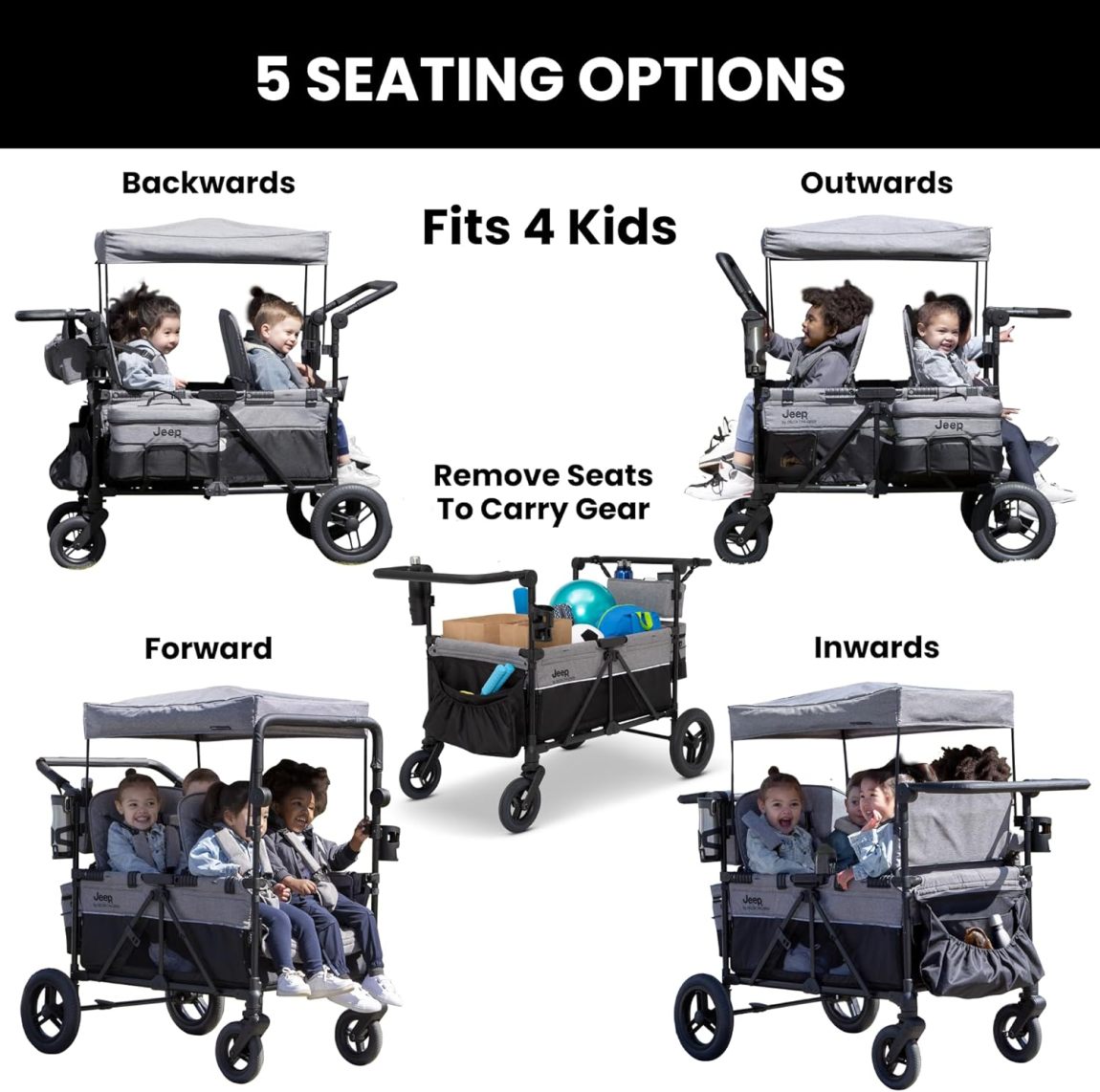 Jeep Wrangler 4-in-1 Wagon Stroller – Luxury Quad by Delta Children