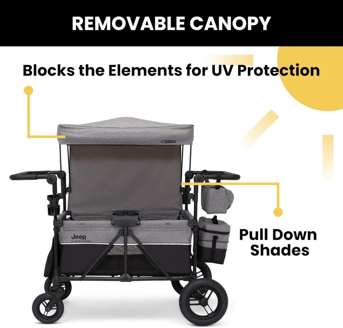Jeep Wrangler 4-in-1 Wagon Stroller – Luxury Quad by Delta Children