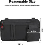 Wheelchair Side Bag with Cup Holder - Wheelchair Armrest Pouch Accessories for Adults, Storage Bags to Hang on Side Oversized Zipper Pull for Electric Wheelchair Walker Rollator Scooter
