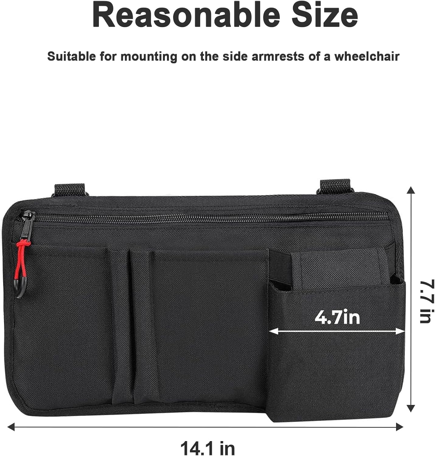 Wheelchair Side Bag with Cup Holder - Wheelchair Armrest Pouch Accessories for Adults, Storage Bags to Hang on Side Oversized Zipper Pull for Electric Wheelchair Walker Rollator Scooter