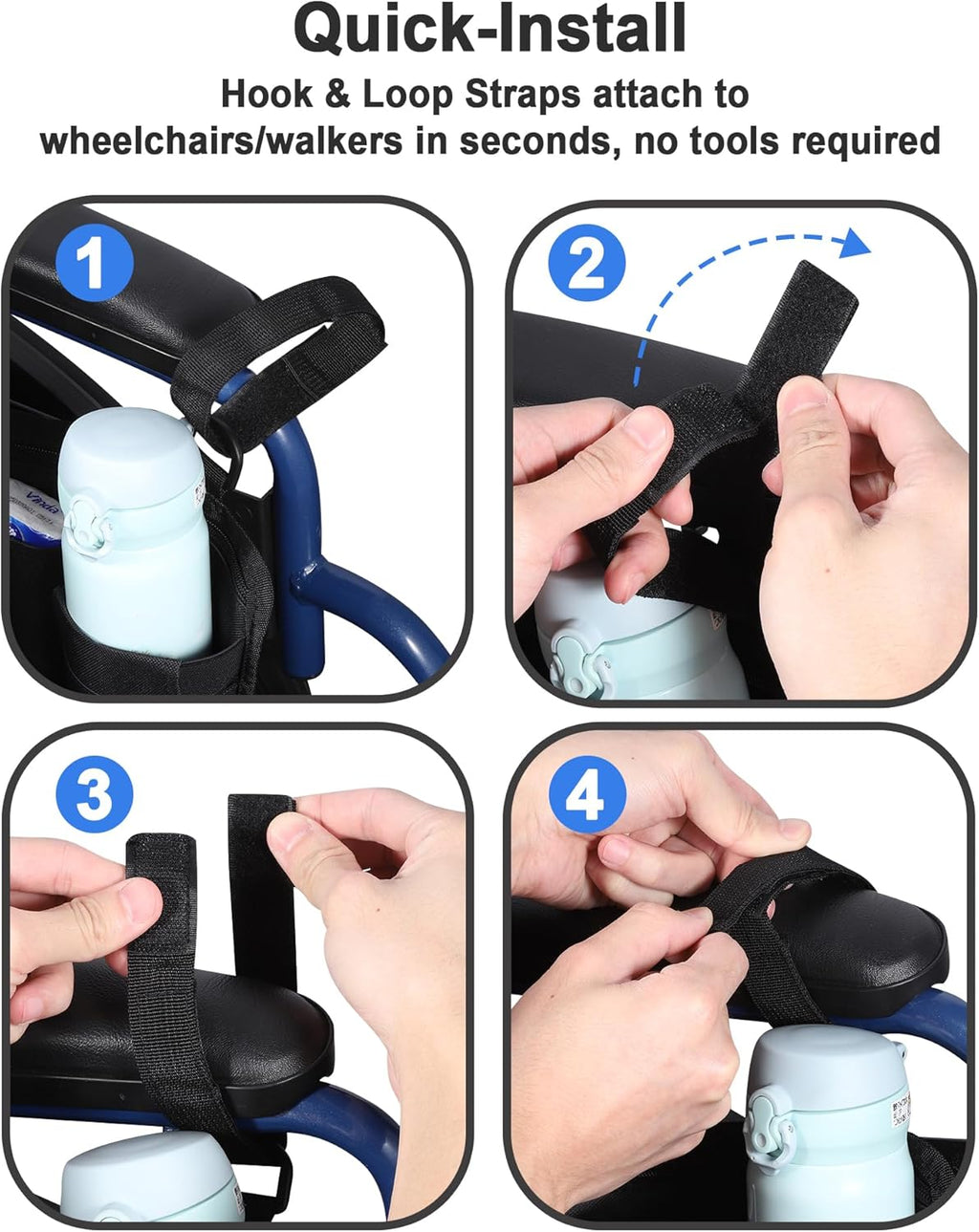 Wheelchair Side Bag with Cup Holder - Wheelchair Armrest Pouch Accessories for Adults, Storage Bags to Hang on Side Oversized Zipper Pull for Electric Wheelchair Walker Rollator Scooter