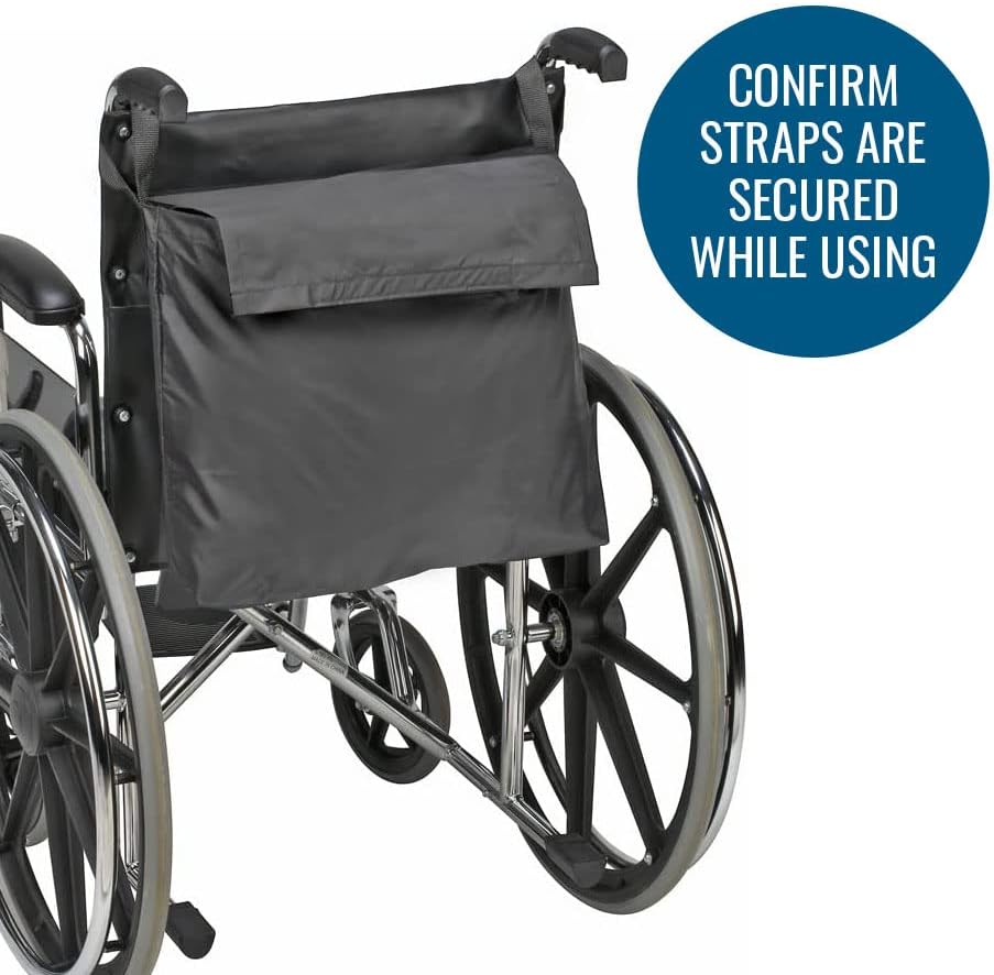 Wheelchair Storage Bag for Elderly & Disabled – Fits Wheelchairs and Transport Chairs, FSA/HSA Eligible, Easy Strap-On Installation, Black